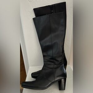 Ecco Black Tall Leather Side Zip Boots